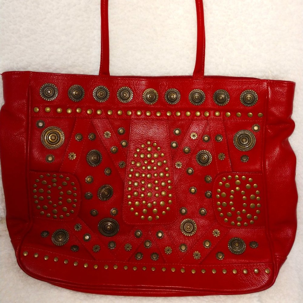 Large Pebbled Leather Embellished Tote
